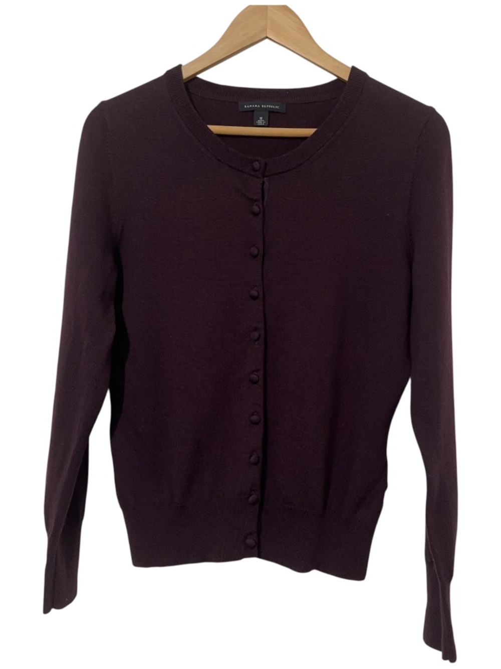 Banana Republic Burgundy Merino Wool Bld Button Front Cardigan Sweater Size M